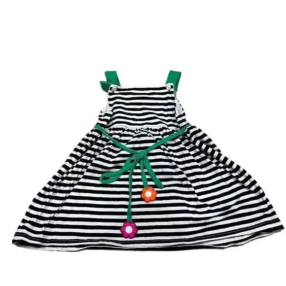 Florence Eiseman Girls 2T Striped Dress Floral Appliqué Sleeveless - Picture 2 of 6